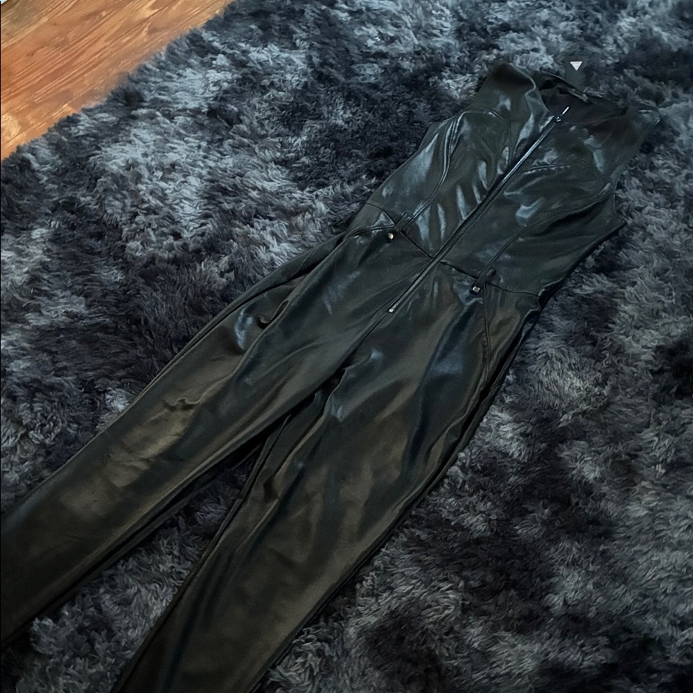 Black Faux Leather Jumpsuit